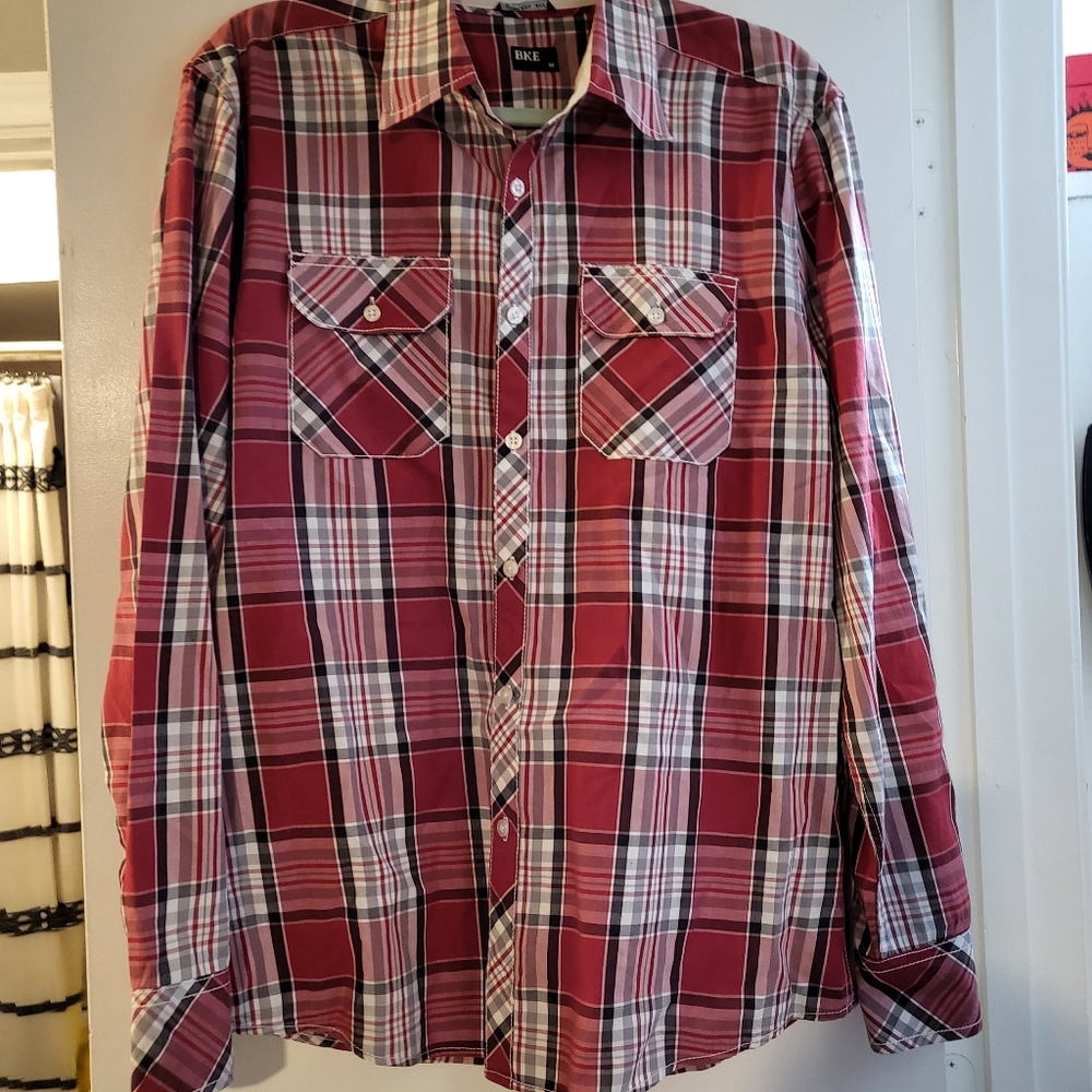 BKE Men’s Plaid Button-Down Athletic Fit Size Med
